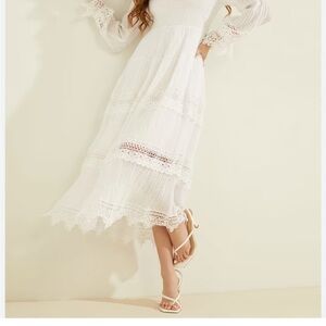 Guess White Chrochet Maxi Dress